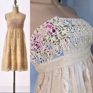 Anthropologie Zavahale Strapless Dress Floral Crochet Babydoll Fairy Midi 4